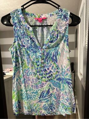 Lilly Pulitzer Sleeveless Printed Tank - Blue, Green & Lavender